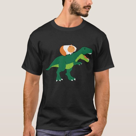 Funny Guinea Pig Riding Dinosaur T-Shirt (Vorderseite)