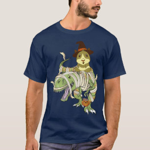 Funny Guinea Pig Riding Mummy T Rex Dinosaur Hallo T-Shirt