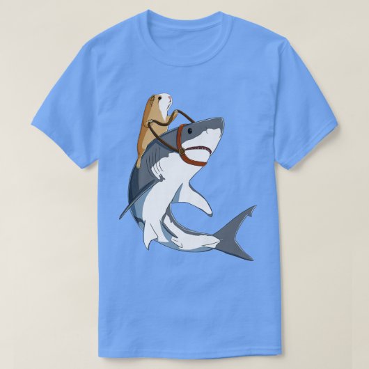 Funny Guinea Pig Riding Shark  T-Shirt (Design vorne)