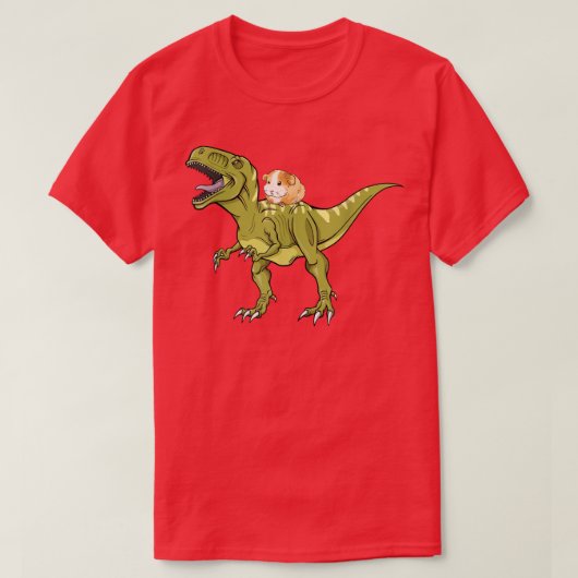 Funny Guinea Pig Riding T Rex Dinosaur T-Shirt (Design vorne)