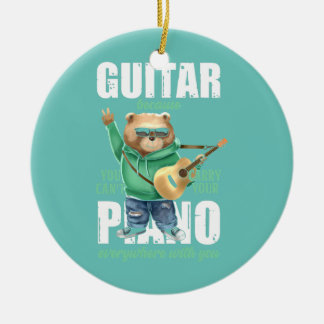 Funny Guitar Bear, weil man kein Klavier tragen ka Keramik Ornament