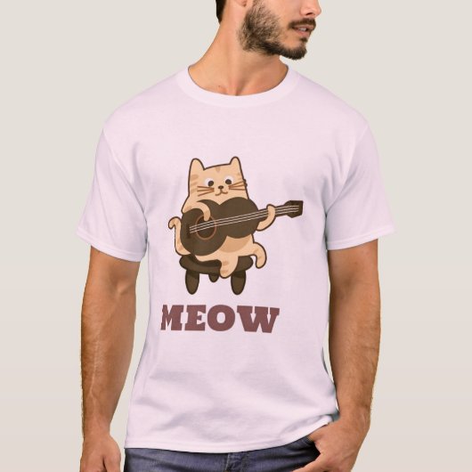Funny Guitar Cat T - Shirt "MEOW" Musik Lover T-Sh (Vorderseite)