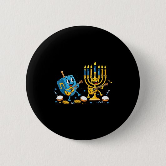 Funny Guitar Dreidel Menorah Hanukkah Kids Womens  Button (Vorderseite)