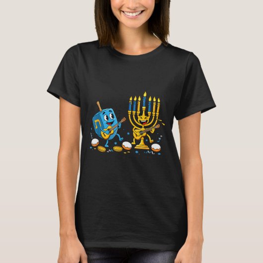 Funny Guitar Dreidel Menorah Hanukkah Kids Womens  T-Shirt (Vorderseite)