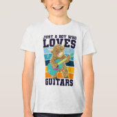Funny Guitar Player Scottish Highland Cow Tri-Blend Shirt (Vorderseite)