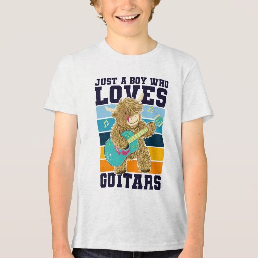 Funny Guitar Player Scottish Highland Cow Tri-Blend Shirt (Vorderseite)