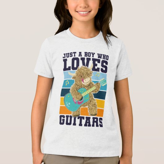 Funny Guitar Player Scottish Highland Cow Tri-Blend Shirt (Vorderseite)