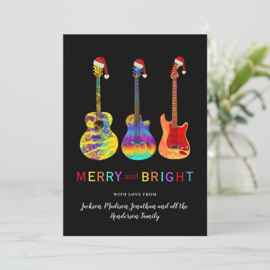 Funny Guitar Santa Merry und helle Weihnachten (Stehend Vorderseite)