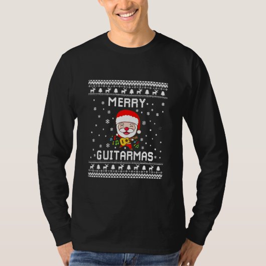 Funny Guitar Ugly Christmas Merry Guitarmas Gift T-Shirt (Vorderseite)