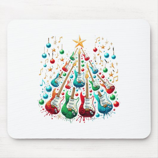 Funny Guitar Weihnachtsmannmütze Weihnachtsbaum Gi Mousepad (Vorne)