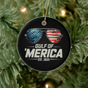 Funny Gulf of USA America 2025 Retro Sonnenbrille Keramik Ornament