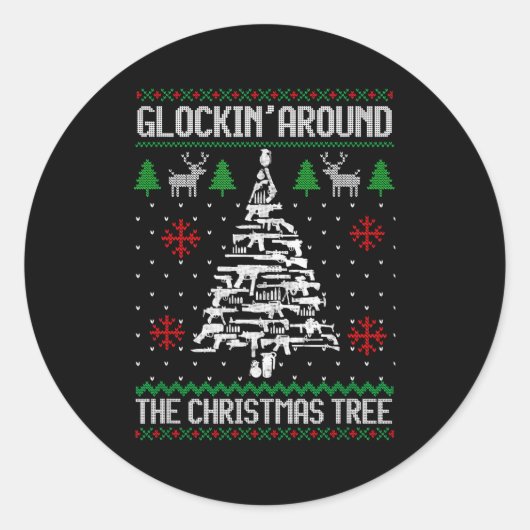 Funny Guns Ugly Christmas Sweaters For Gun Lovers Runder Aufkleber (Vorderseite)