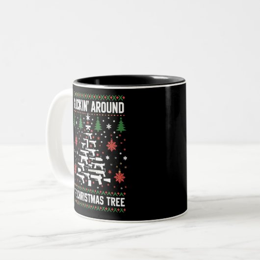 Funny Guns Ugly Christmas Sweaters for Gun Lovers Zweifarbige Tasse (Vorderseite Links)