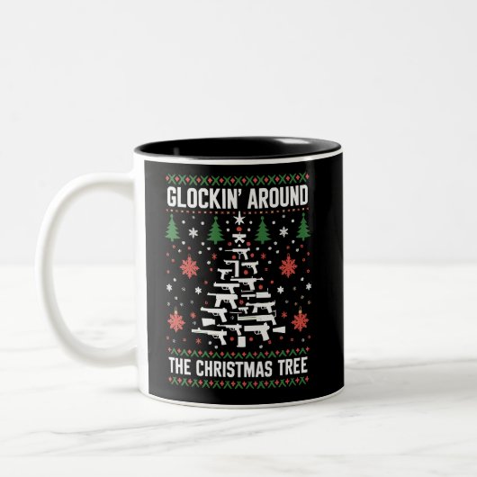 Funny Guns Ugly Christmas Sweaters for Gun Lovers Zweifarbige Tasse (Links)