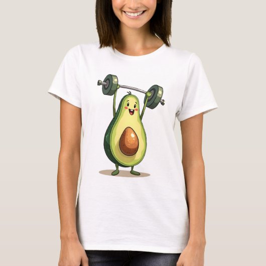 Funny Gym Avocado Cartoon T-Shirt (Vorderseite)