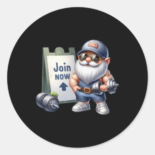 Funny Gym Gnome Grafik mit Dumbells für Männer gee Runder Aufkleber
