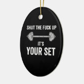 Funny Gym trainiert sein Set Zitat Keramik Ornament (Links)