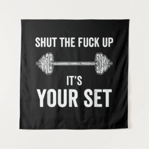Funny Gym trainiert sein Set Zitat Wandteppich