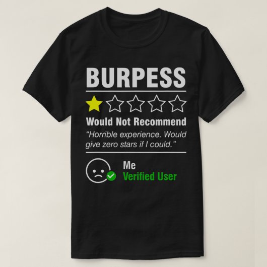 Funny Gym Workout Burpees nicht empfehlen 1 Star T-Shirt (Design vorne)