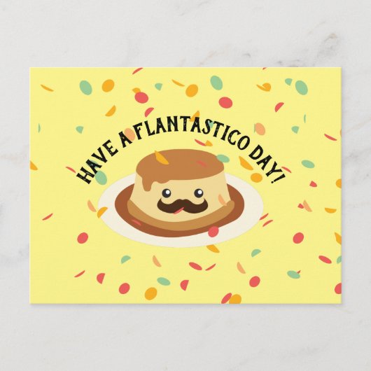 Funny haben Flantastico Day Flan mit Mustache Postkarte (Vorderseite)