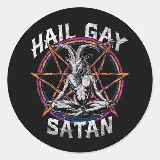 Funny Hail Gay Satan LGBT Goth Gay Pride Baphomet Runder Aufkleber (Vorderseite)