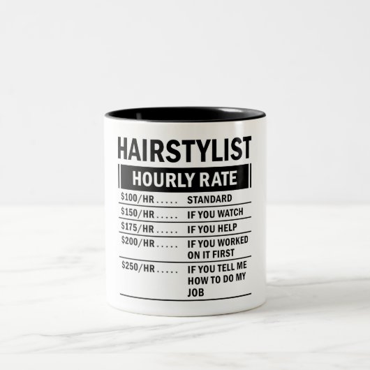 Funny Hairstylist Stundensatz Zweifarbige Tasse (Mittel)