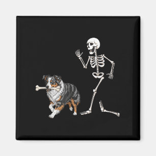 Funny Halloween Australian Shepherd and Skeleton Magnet