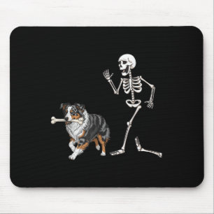 Funny Halloween Australian Shepherd and Skeleton Mousepad