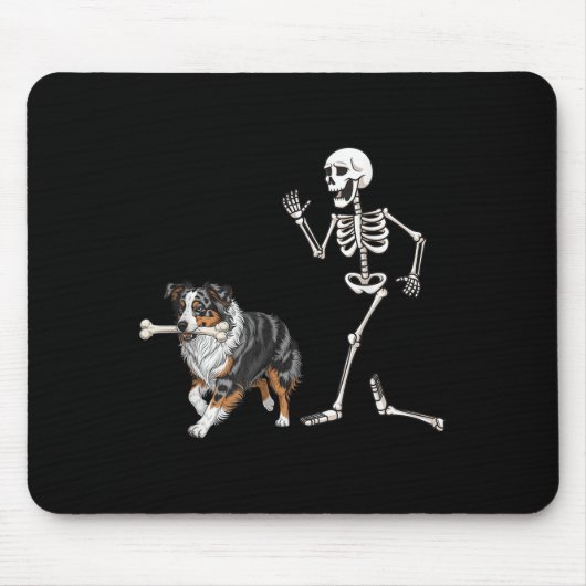 Funny Halloween Australian Shepherd and Skeleton Mousepad (Vorne)