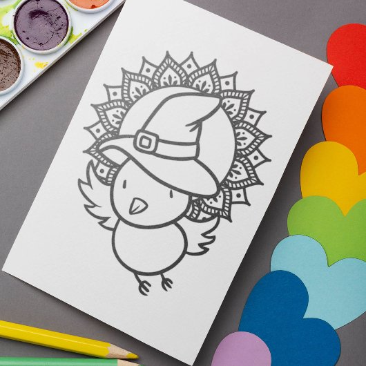 Funny Halloween Bird Coloring Page Poster