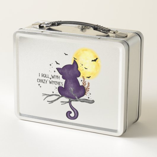 Funny Halloween Black Cat and Magical Moon Metall Brotdose (Rückseite)