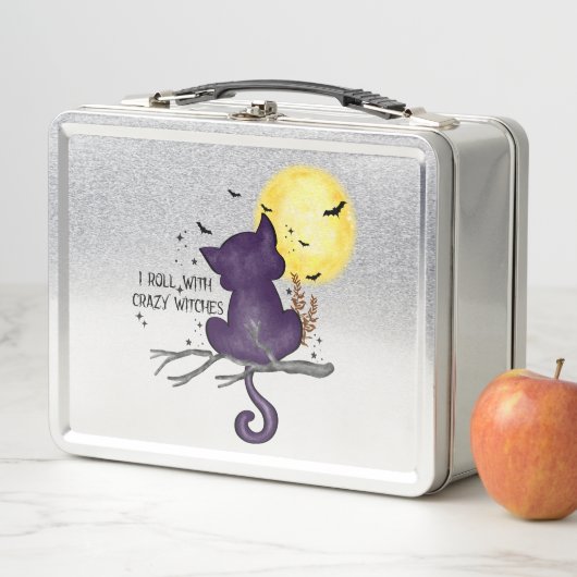 Funny Halloween Black Cat and Magical Moon Metall Brotdose (Beispiel)