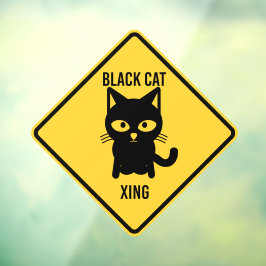 Funny Halloween Black Cat Crossing Sign Fensteraufkleber