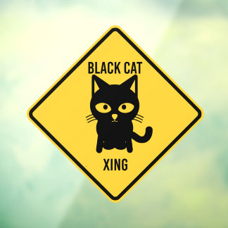 Funny Halloween Black Cat Crossing Sign Fensteraufkleber