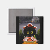 Funny Halloween Black Cat Mouse Creationarts Magnet (Vorderseite/Rückseite)