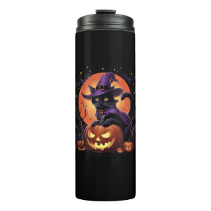 Funny Halloween Black Cat Pumpkin Kostüm Katze Lie Thermosbecher