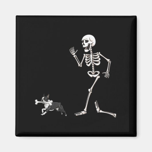 Funny Halloween Boston Terrier and Skeleton Magnet (Vorne)