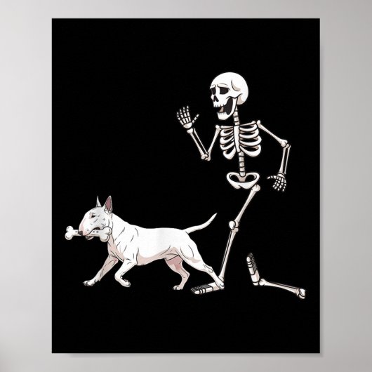 Funny Halloween Bull Terrier and Skeleton Poster (Vorne)