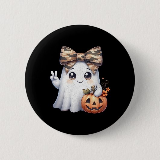 Funny Halloween Camouflage Camouflage Ghost Hello Button (Vorderseite)
