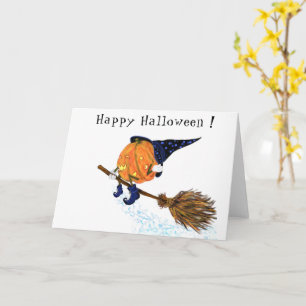 Funny Halloween Card Hexenkürbis Flying Broom Karte