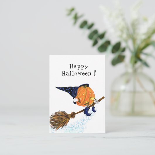 Funny Halloween Card Hexenkürbis Mitteilungskarte (Stehend Vorderseite)