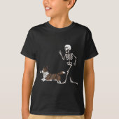 Funny Halloween Cardigan Welsh Corgi and Skeleton T-Shirt (Vorderseite)