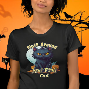 Funny Halloween Cat Fluff rund um und finden herau T-Shirt