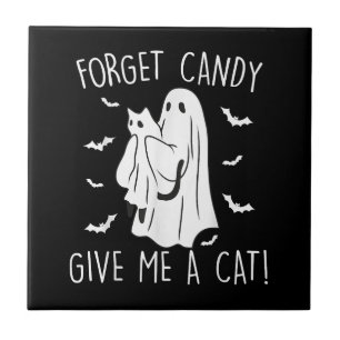 Funny Halloween Cat Ghost vergessen Candy Give me  Fliese