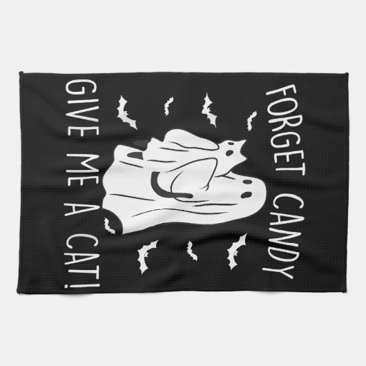 Funny Halloween Cat Ghost vergessen Candy Give me Geschirrtuch (Horizontal)