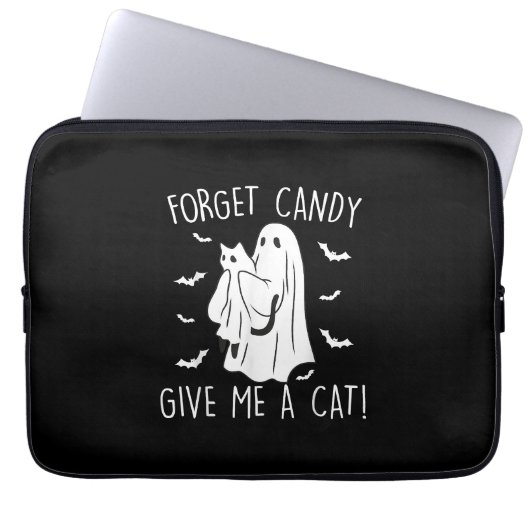 Funny Halloween Cat Ghost vergessen Candy Give me  Laptopschutzhülle (Vorderseite)