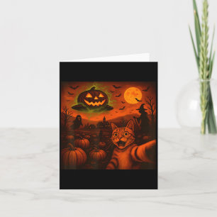 Funny Halloween Cat Selfie Pumpkin Ghost Karte