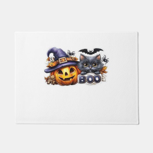Funny Halloween Cat Sticker - Hexenhut, Pumpkin a Fußmatte (Vorderseite)