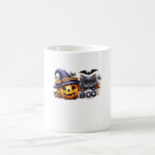 Funny Halloween Cat Sticker - Hexenhut, Pumpkin a Kaffeetasse (Mittel)