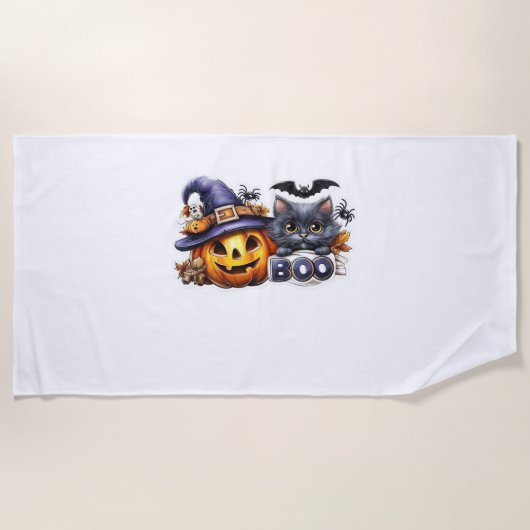 Funny Halloween Cat Sticker - Hexenhut, Pumpkin a Strandtuch (Vorderseite)